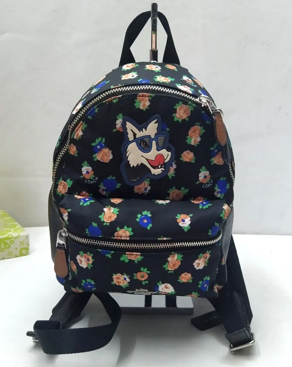 Coach Mini Charlie Tea Rose Floral Printed Nylon Zipper Backpack